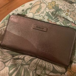 DKNY Pebbled Snake Skin Wallet, Metallic Silver